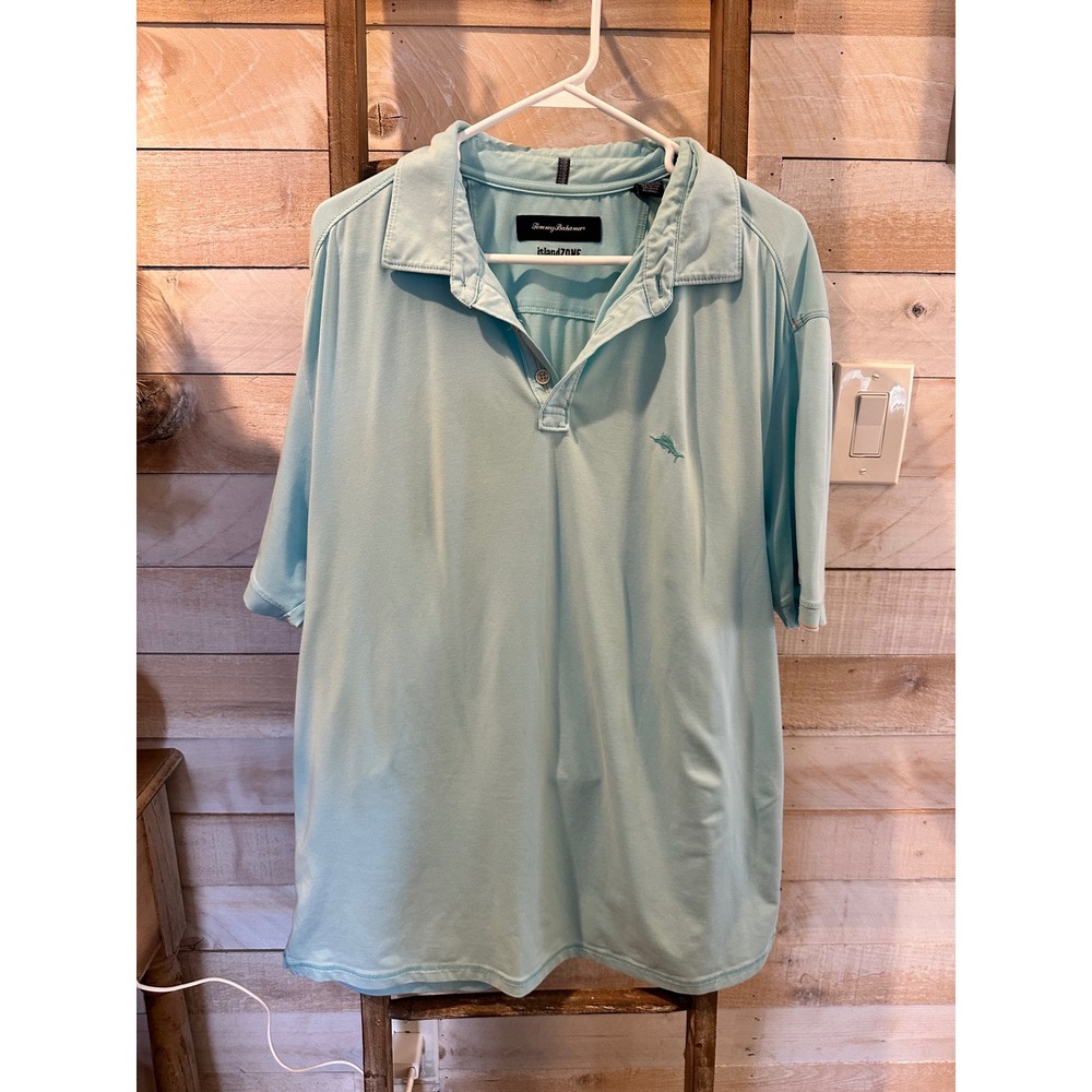 Tommy Bahama IslandZone Polo Shirt Men Large Light Blue Short Sleeve Marlin Logo